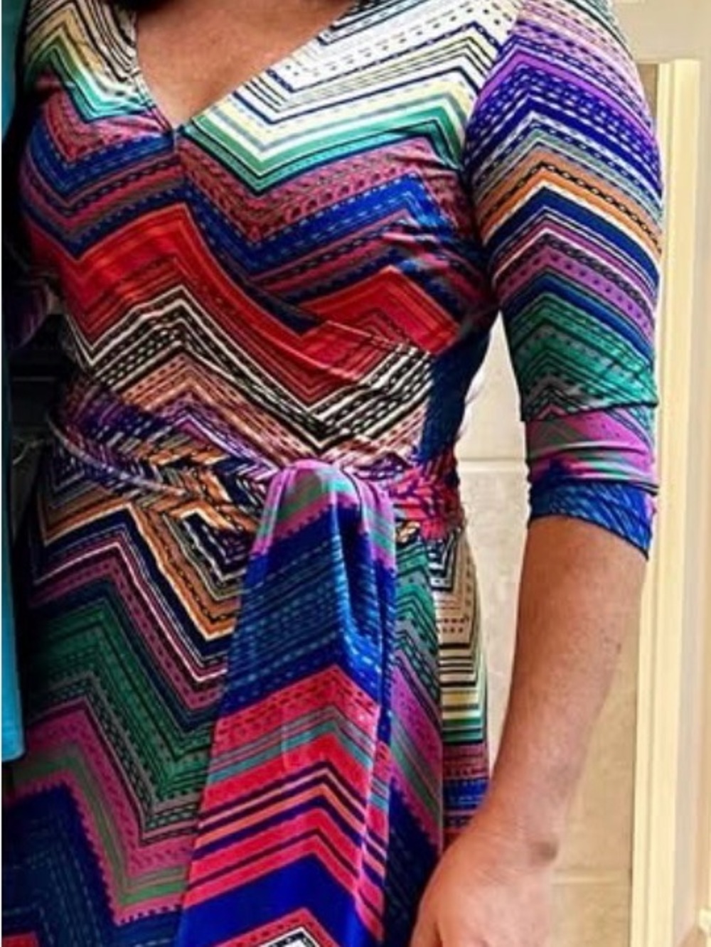 Paniz Multicolor Chevron Long Sleeve Wrap Dress
